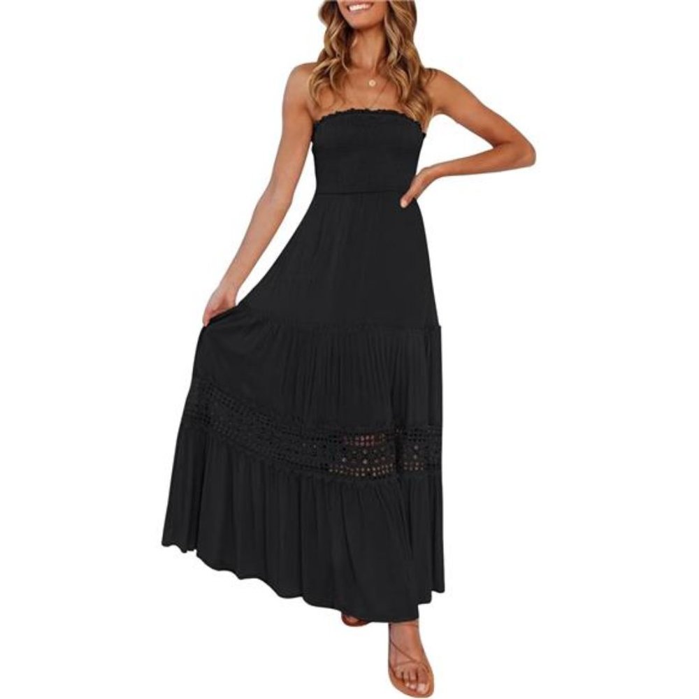 ZESICA Women's 2025 Summer Bohemian Strapless Off Shoulder Lace Trim Backless
